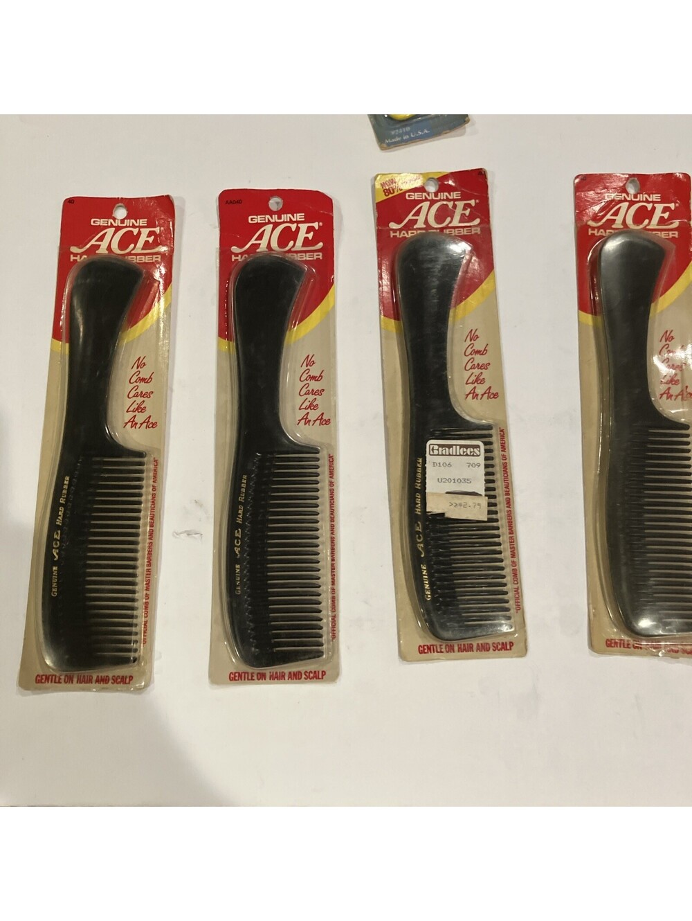 Lot Of 4 Vintage Genuine Ace Black Hard Rubber Super Combs Old New Stock “Rare”